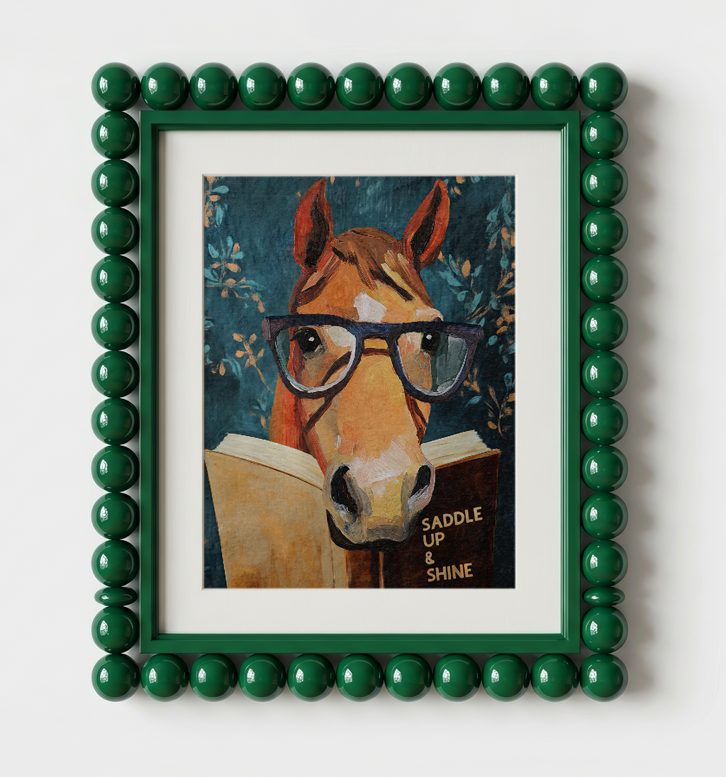Horse Reading Book Wall Art, Saddle Up and Shine Print, Whimsical Horse Artwork, Western Decor, Book Lover Gift