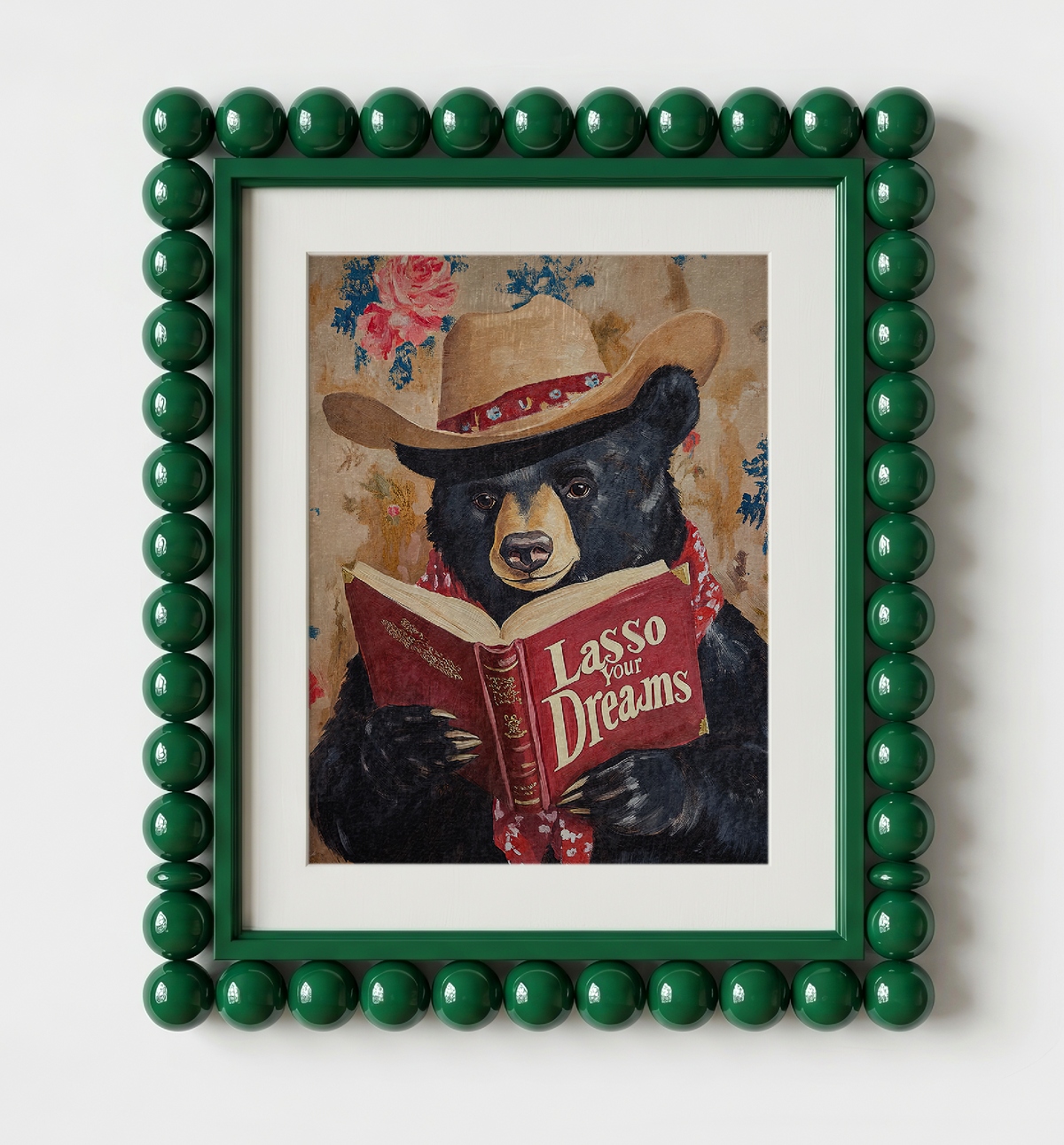 Bear Reading Book Wall Art, Lasso Your Dreams Print, Whimsical Bear Artwork, Rustic Cabin Decor, Book Lover Gift