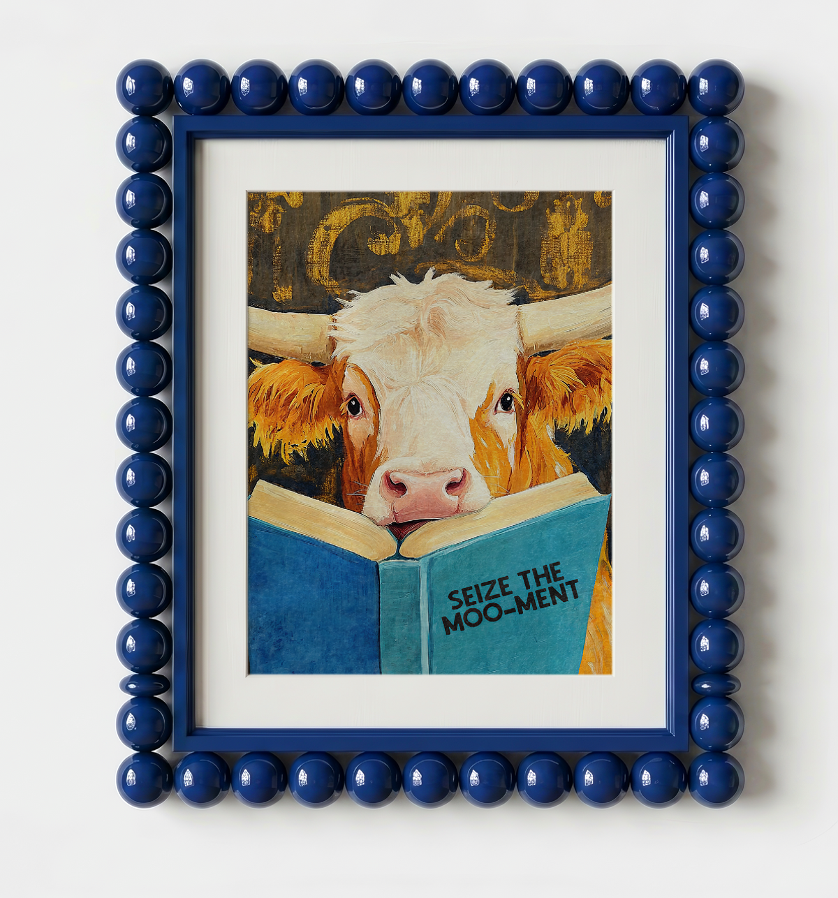 Cow Reading Book Wall Art, Seize the MOO-ment Print, Whimsical Cow Artwork, Book Lover Gift, Farmhouse Library Decor