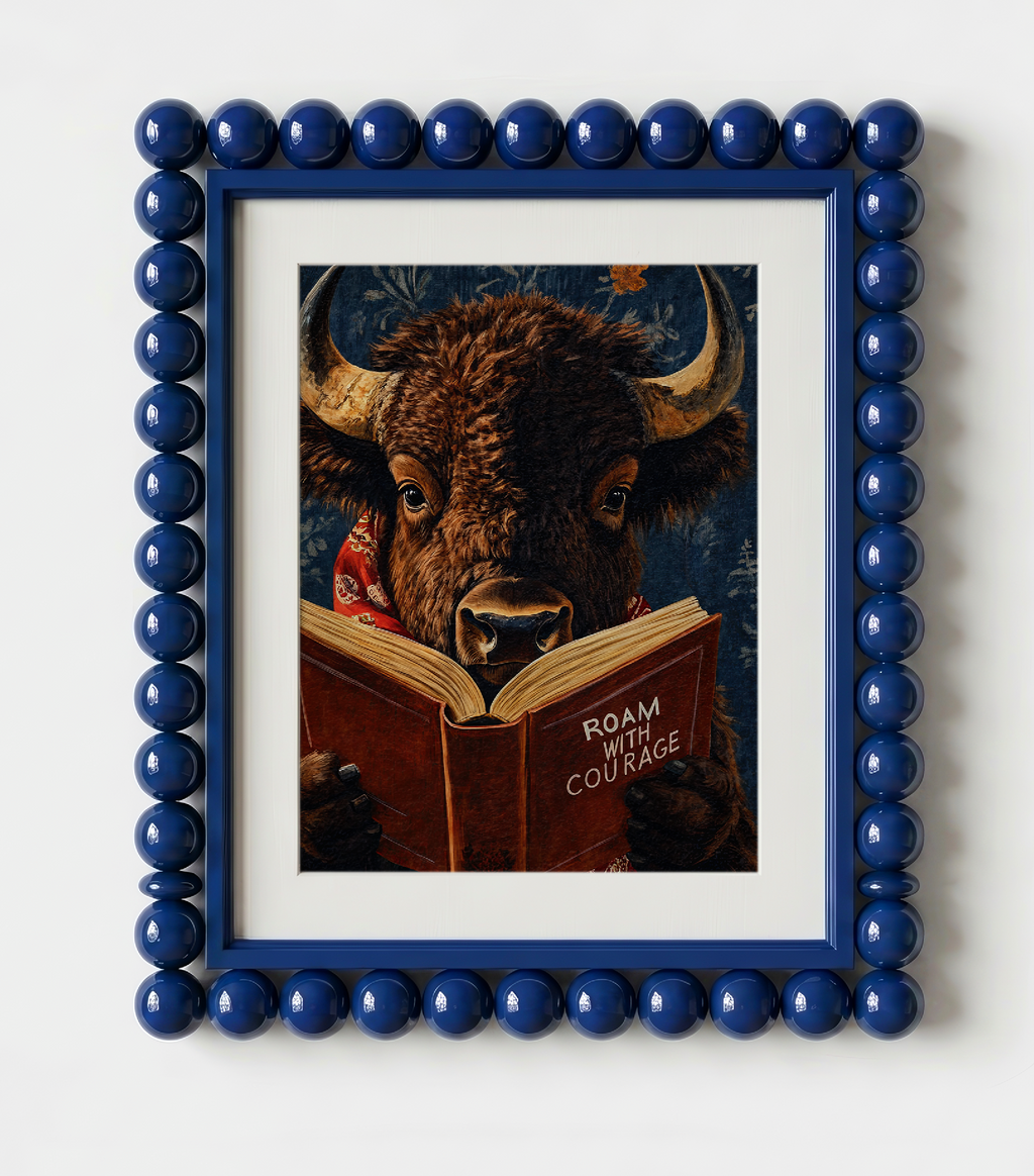 Bison Reading Book Wall Art, Roam with Courage Print, Buffalo Wall Art, Whimsical Western Decor, Book Lover Gift
