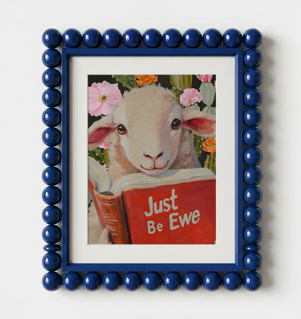 Sheep Reading Book Wall Art, Just Be Ewe Print, Lamb Wall Art, Whimsical Farm Animal Decor, Book Lover Gift