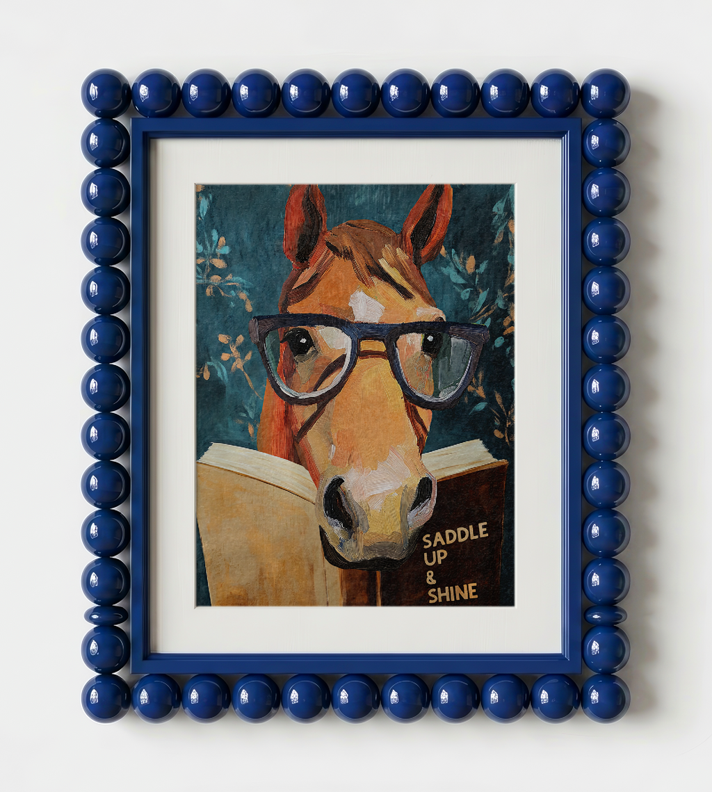Horse Reading Book Wall Art, Saddle Up and Shine Print, Whimsical Horse Artwork, Western Decor, Book Lover Gift