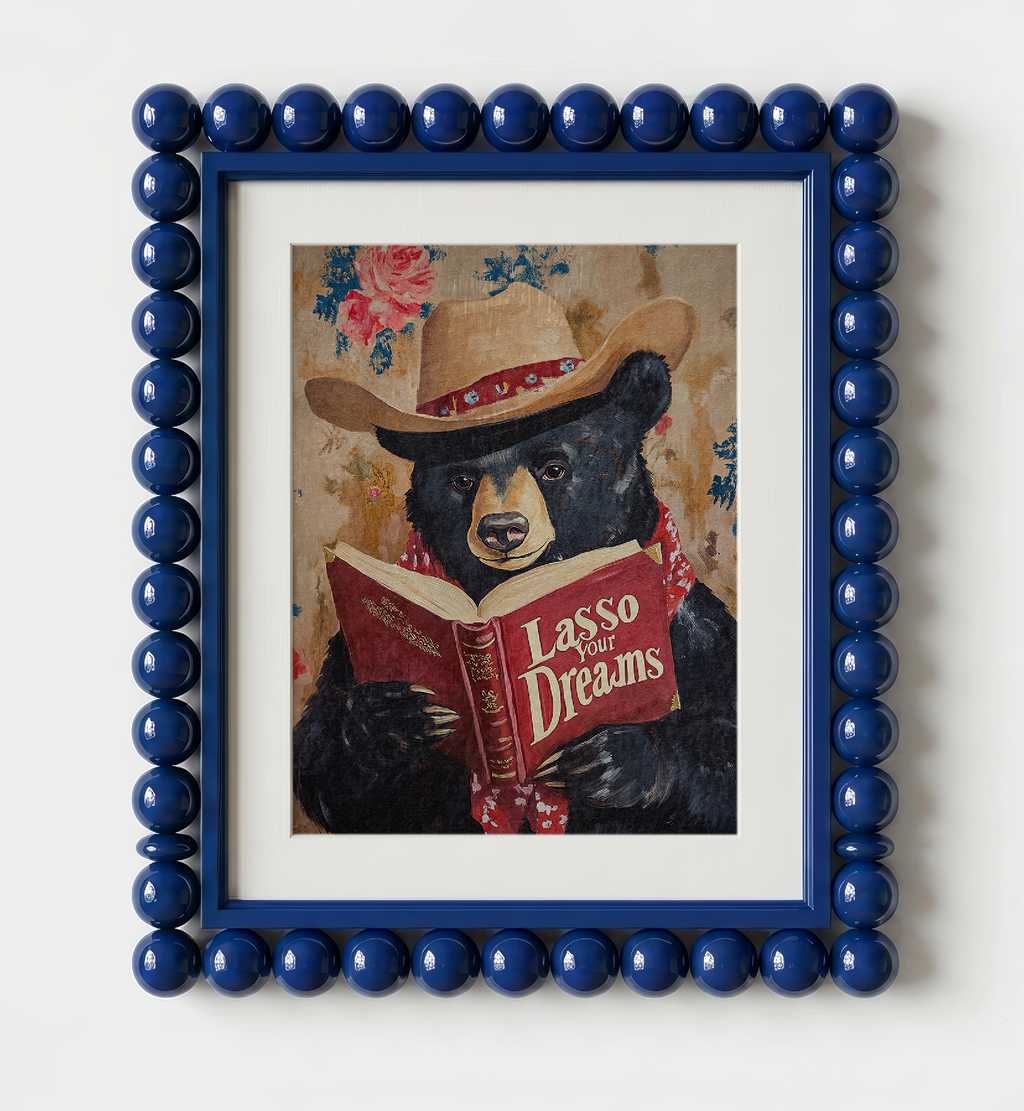Bear Reading Book Wall Art, Lasso Your Dreams Print, Whimsical Bear Artwork, Rustic Cabin Decor, Book Lover Gift