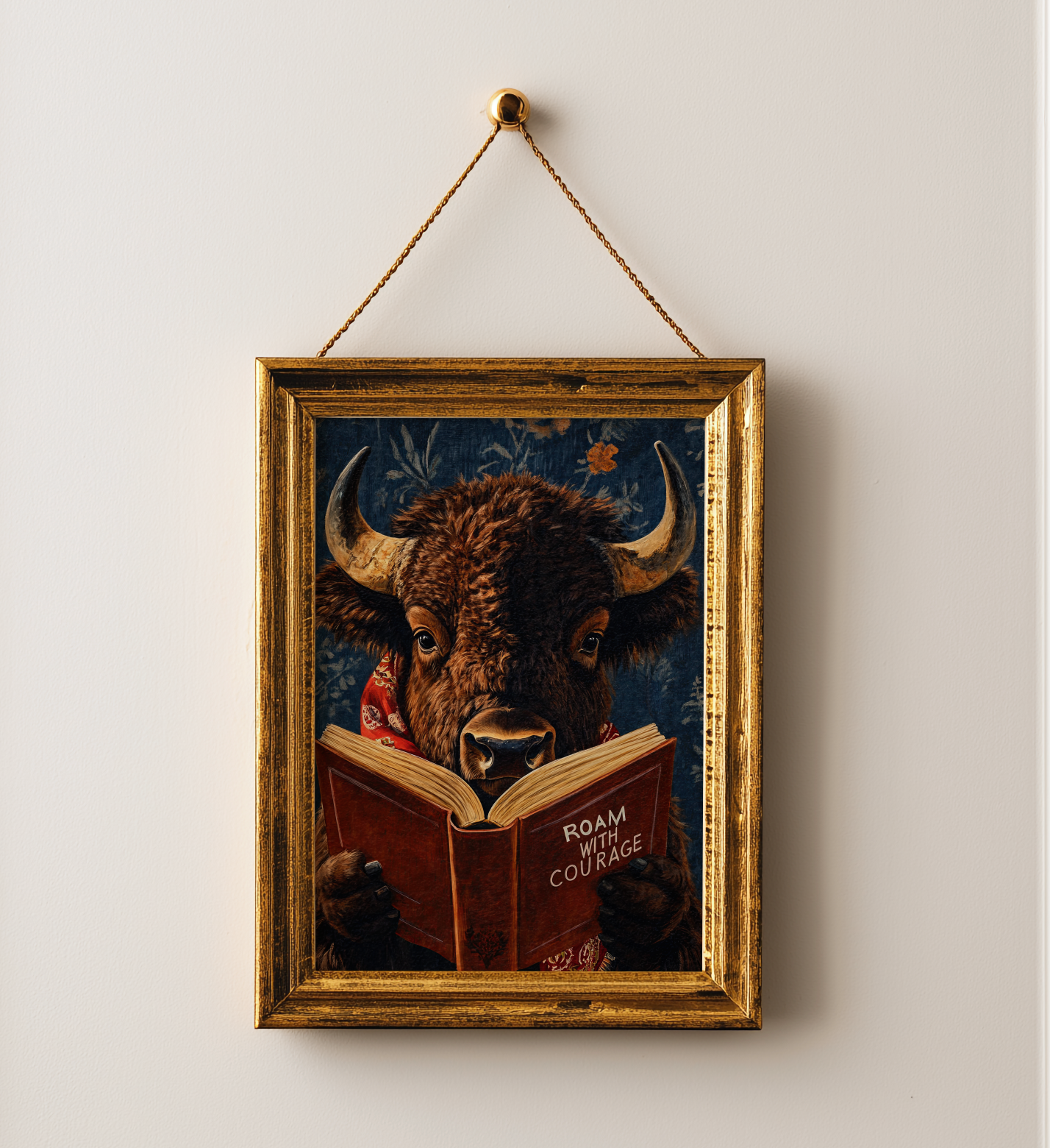 Bison Reading Book Wall Art, Roam with Courage Print, Buffalo Wall Art, Whimsical Western Decor, Book Lover Gift