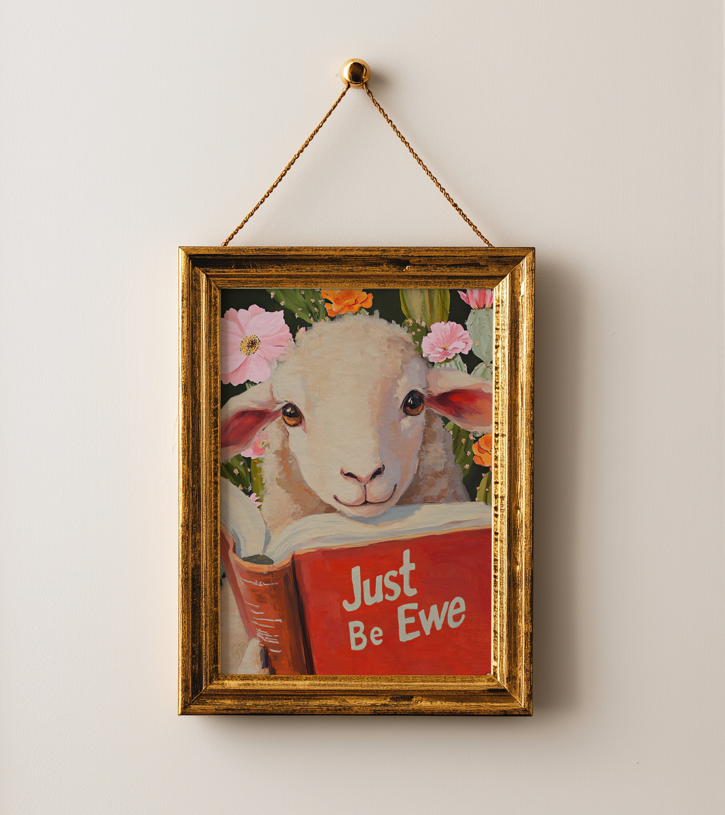 Sheep Reading Book Wall Art, Just Be Ewe Print, Lamb Wall Art, Whimsical Farm Animal Decor, Book Lover Gift