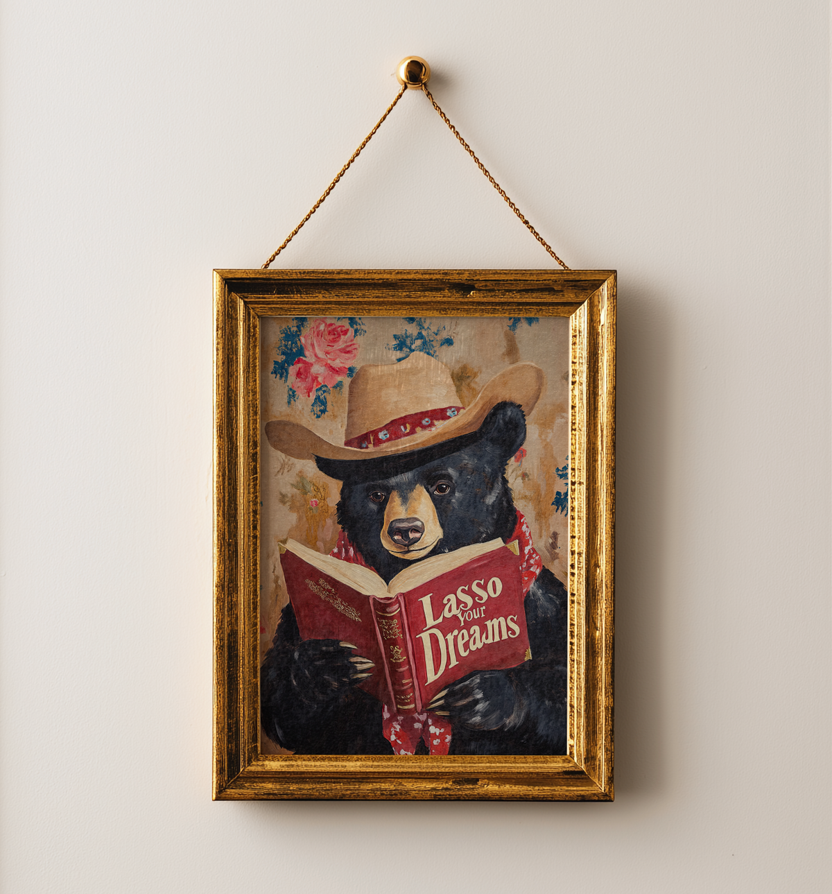 Bear Reading Book Wall Art, Lasso Your Dreams Print, Whimsical Bear Artwork, Rustic Cabin Decor, Book Lover Gift