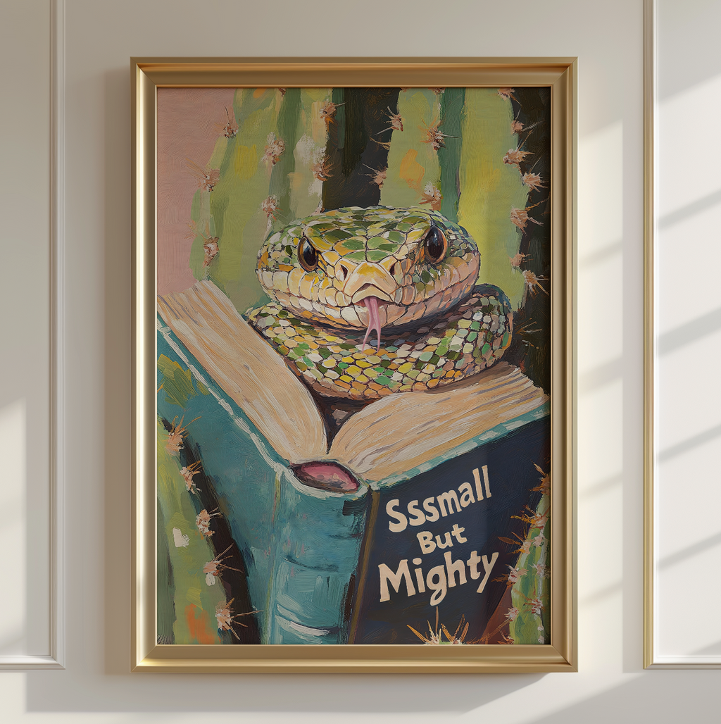 Snake Reading Book Wall Art, Sssmall But Mighty Print, Whimsical Animal Art, Book Lover Gift, Library Decor, Literary Wall Art
