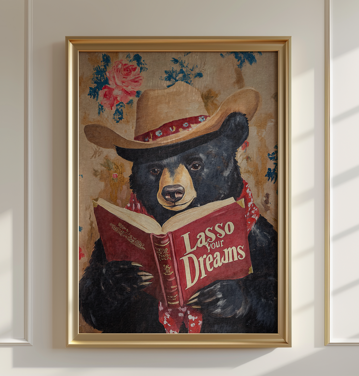 Bear Reading Book Wall Art, Lasso Your Dreams Print, Whimsical Bear Artwork, Rustic Cabin Decor, Book Lover Gift
