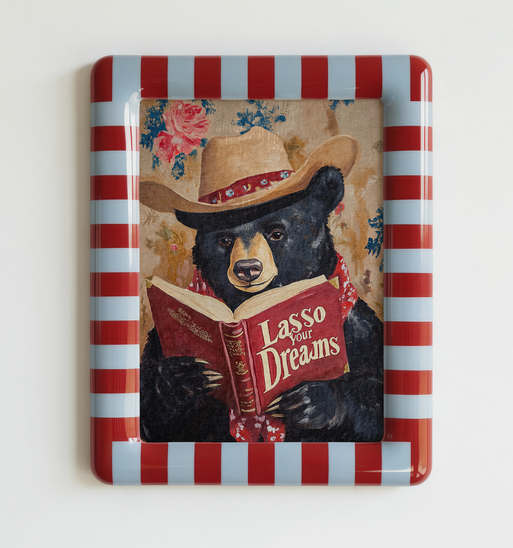 Bear Reading Book Wall Art, Lasso Your Dreams Print, Whimsical Bear Artwork, Rustic Cabin Decor, Book Lover Gift