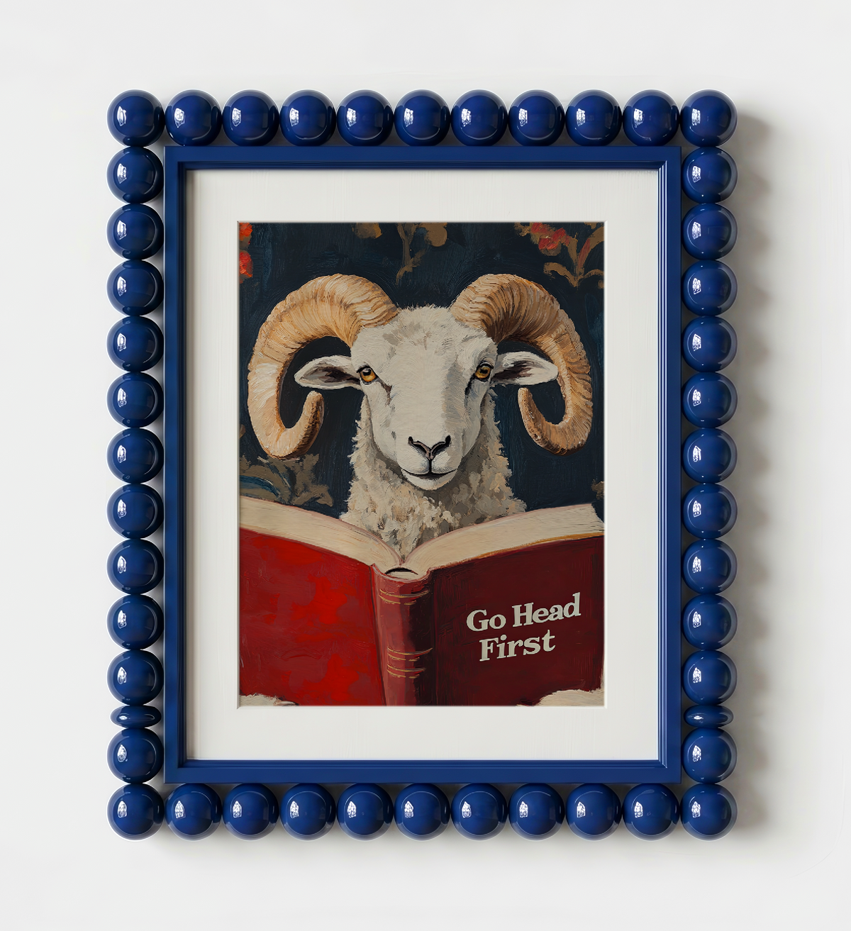 Ram Reading Book Wall Art, Go Head First Print, Whimsical Sheep Artwork, Motivational Animal Art, Book Lover Gift