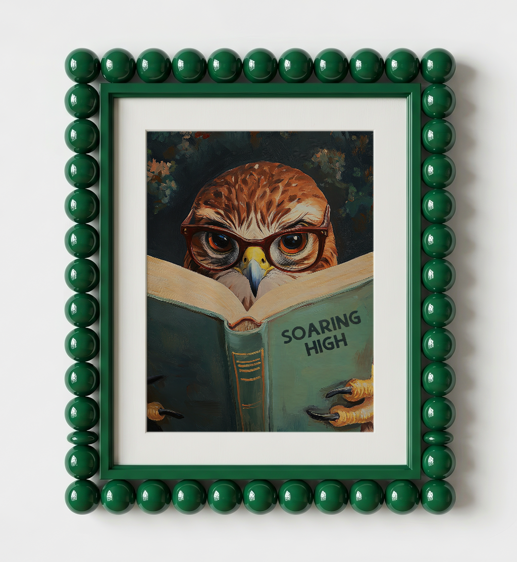 Red-Tailed Hawk Wall Art, Soaring High Reading Book Print, Whimsical Bird Artwork, Wildlife Decor, Book Lover Gift