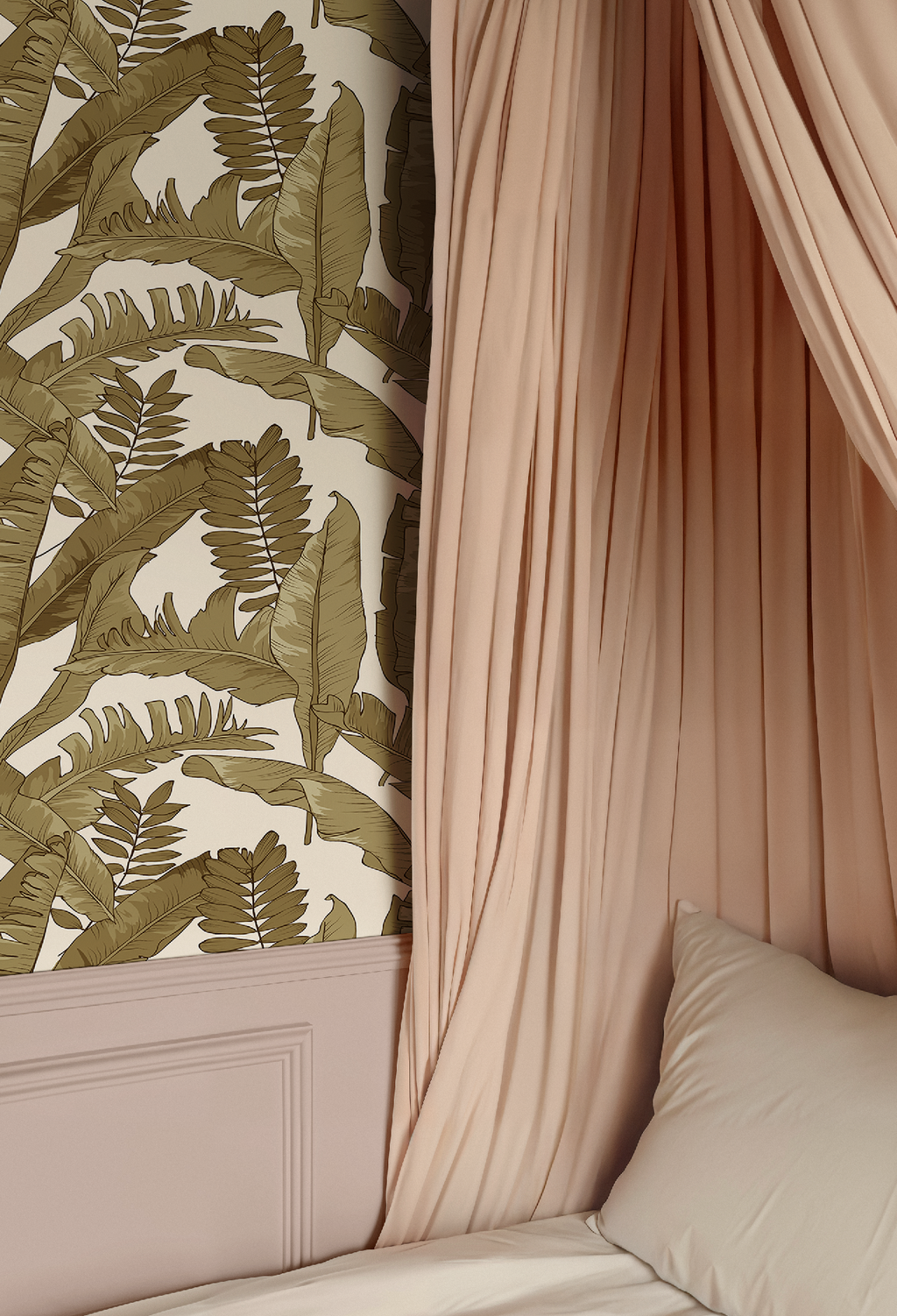 Tropical Gold Leaves Wallpaper in Ivory, Tropical Botanical Peel and Stick Wallpaper, Ivory Palm Leaf Wallpaper, Coastal Wall Decor, Removable Wallpaper