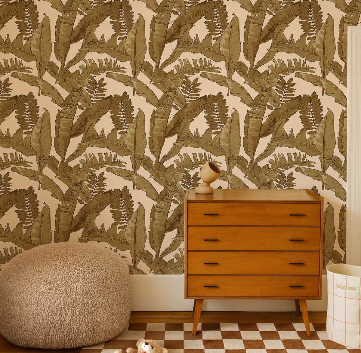 Tropical Gold Leaves Wallpaper in Ivory, Tropical Botanical Peel and Stick Wallpaper, Ivory Palm Leaf Wallpaper, Coastal Wall Decor, Removable Wallpaper
