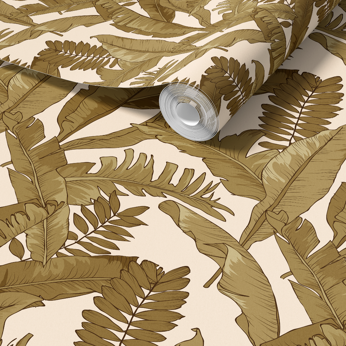 Tropical Gold Leaves Wallpaper in Ivory, Tropical Botanical Peel and Stick Wallpaper, Ivory Palm Leaf Wallpaper, Coastal Wall Decor, Removable Wallpaper