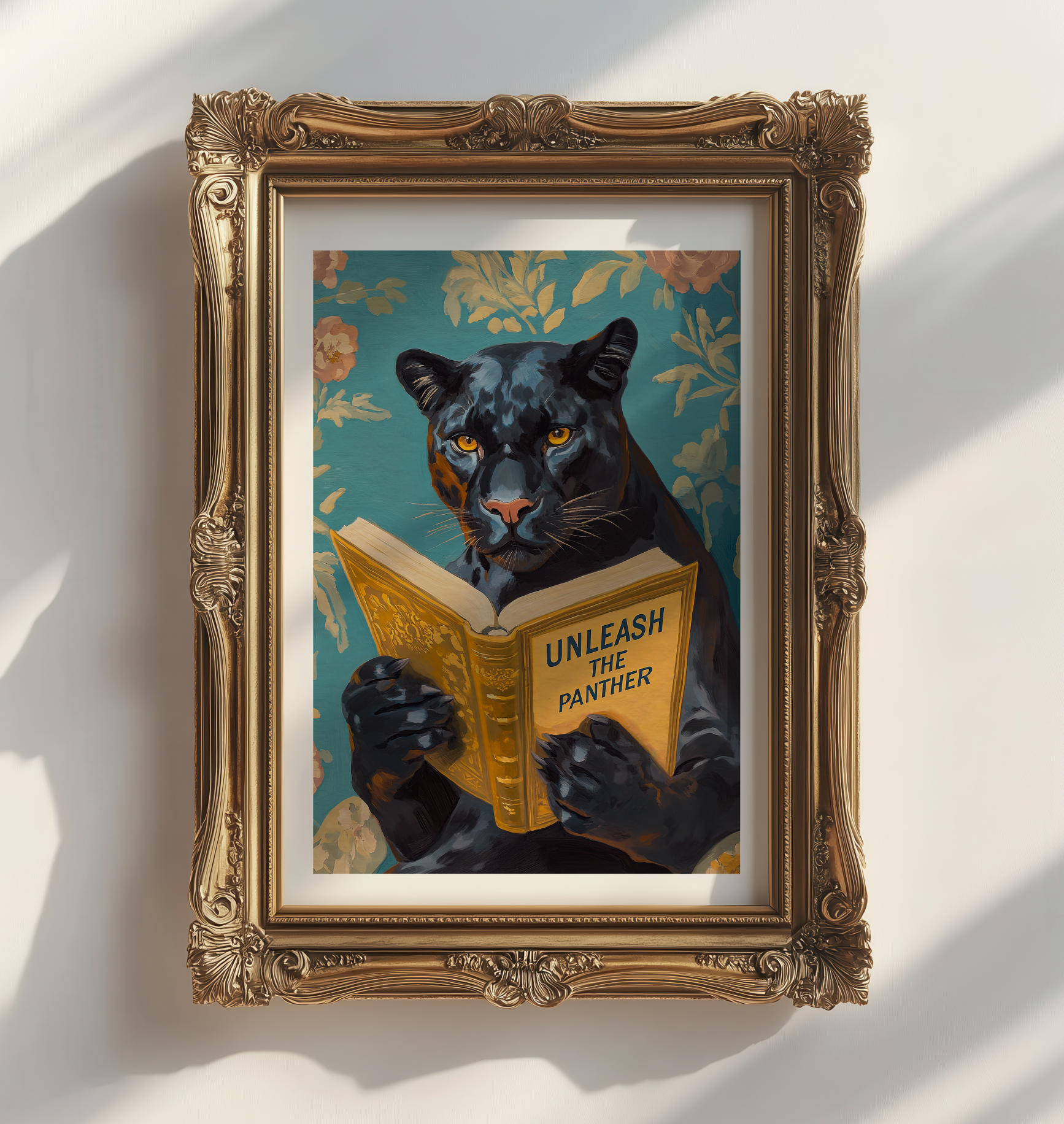 Panther Wall Art, Unleash the Panther Reading Book Print, Whimsical Animal Artwork, School Spirit Decor, Motivational Art