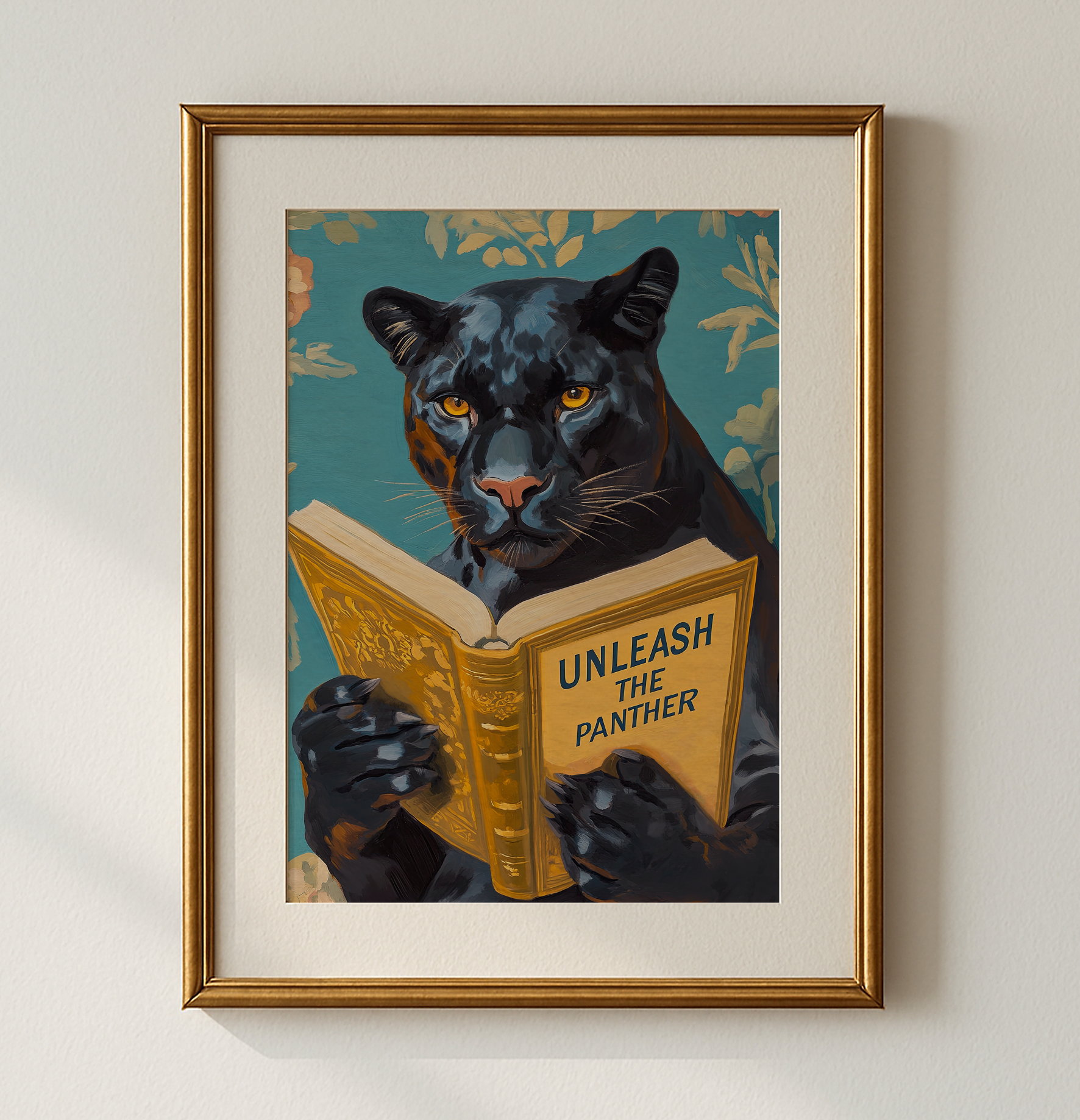 Panther Wall Art, Unleash the Panther Reading Book Print, Whimsical Animal Artwork, School Spirit Decor, Motivational Art