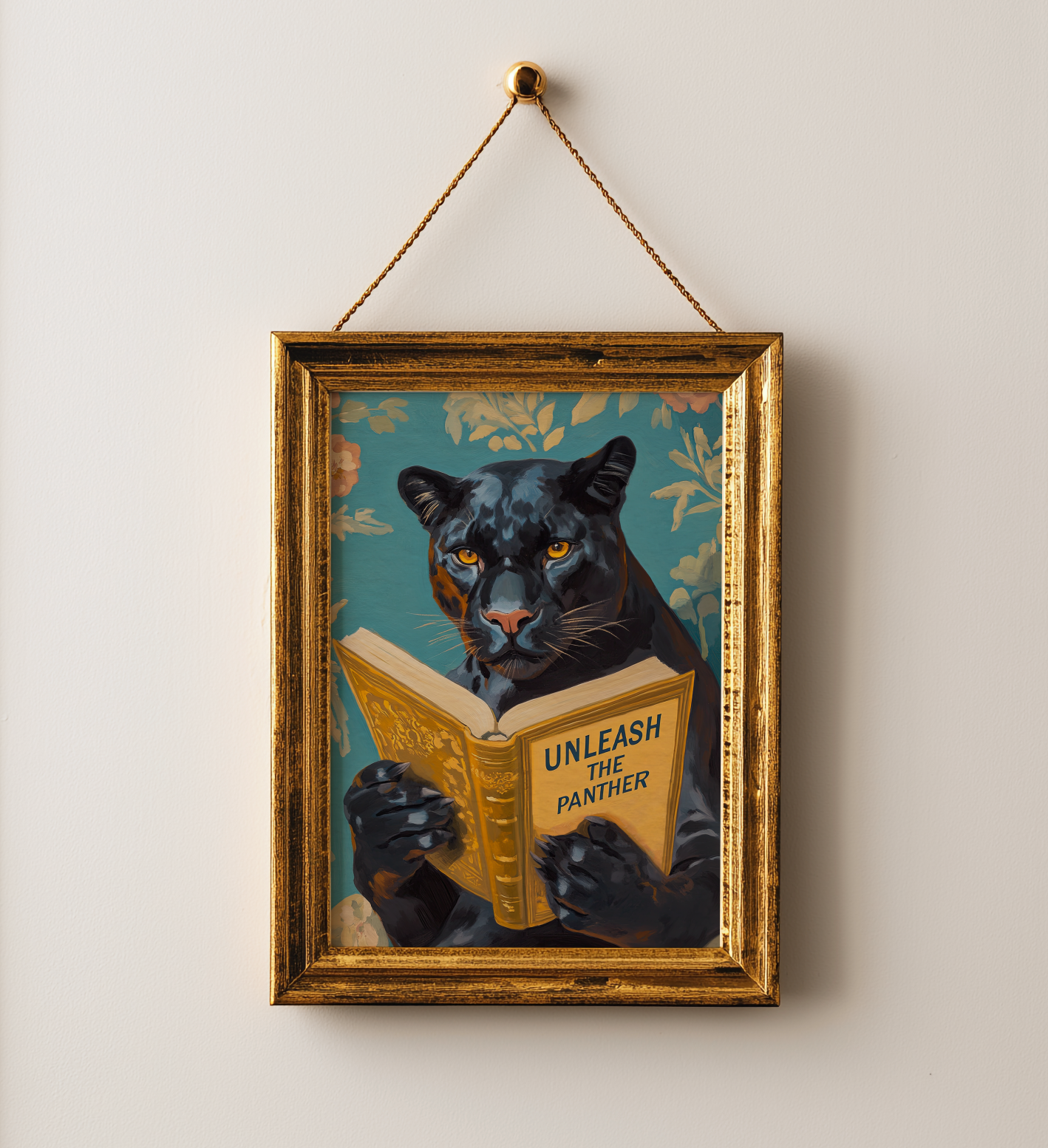 Panther Wall Art, Unleash the Panther Reading Book Print, Whimsical Animal Artwork, School Spirit Decor, Motivational Art