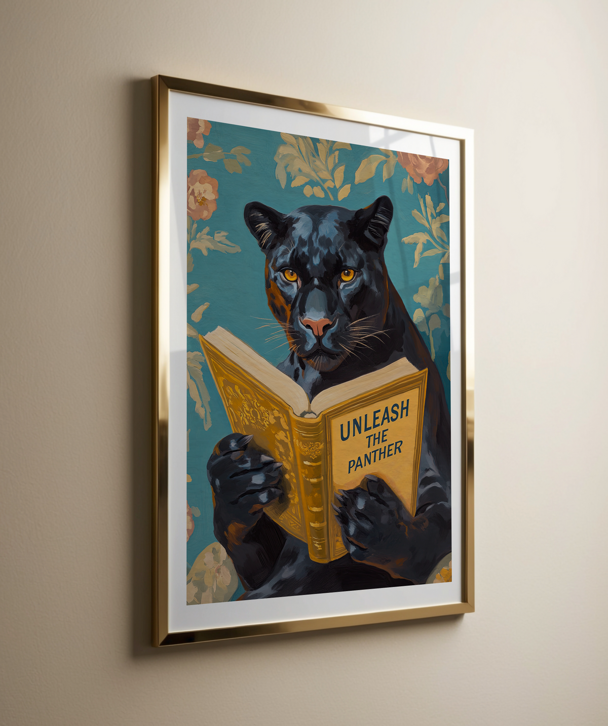 Panther Wall Art, Unleash the Panther Reading Book Print, Whimsical Animal Artwork, School Spirit Decor, Motivational Art