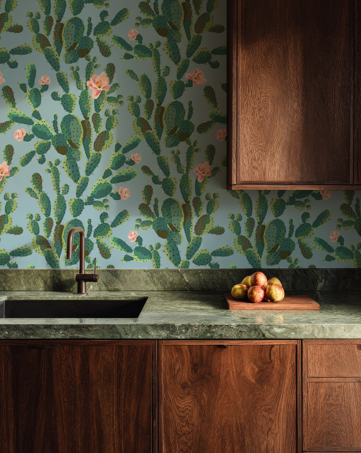 Cactus Trellis in Blue Wallpaper, Blue Southwestern Peel and Stick Wallpaper, Desert Botanical Wallpaper, Western Wall Decor, Removable Wallpaper
