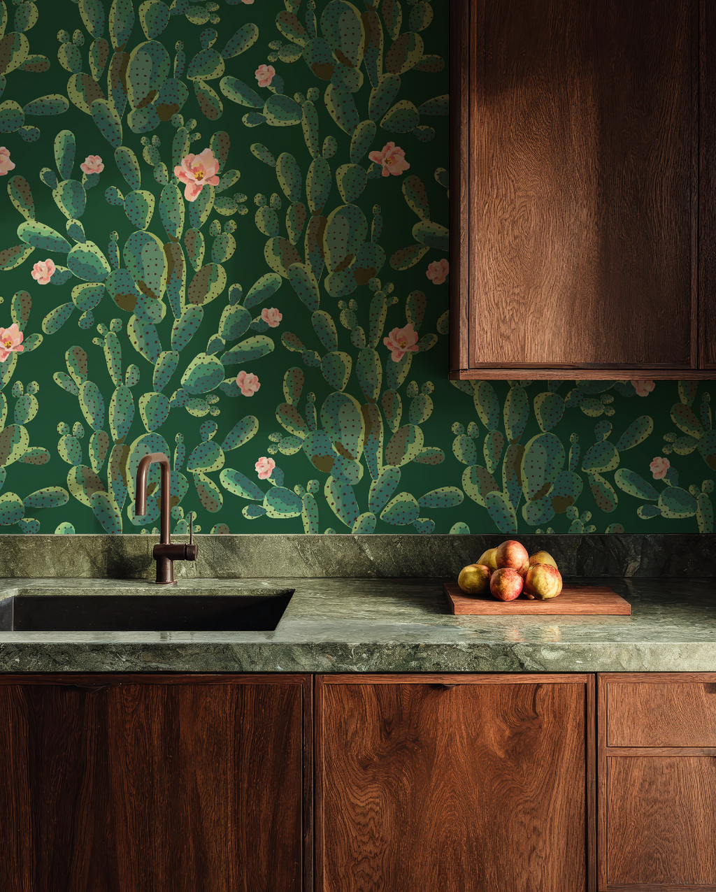 Cactus Trellis in Green Wallpaper, Green Southwestern Peel and Stick Wallpaper, Desert Botanical Wallpaper, Western Wall Decor, Removable Wallpaper