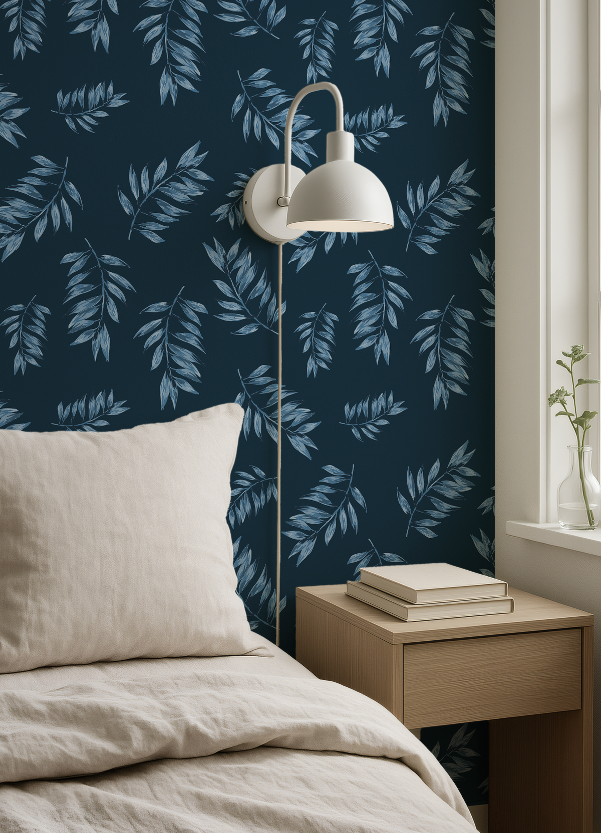 Blue Tropical Leaves for Whimsical Animals Reading Wallpaper
