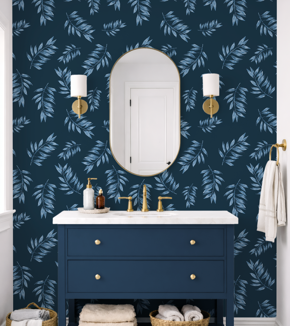 Blue Tropical Leaves for Whimsical Animals Reading Wallpaper