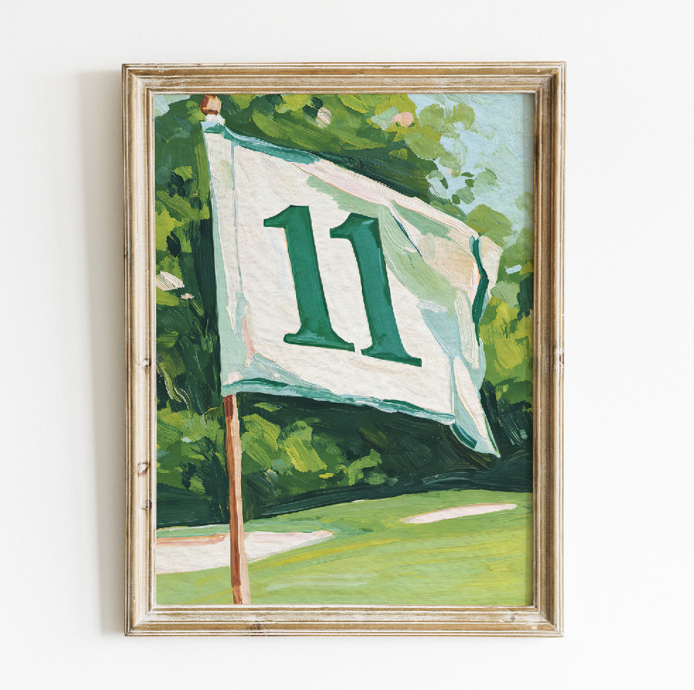 Hole 11 Golf Flag Art Print: Preppy Palm Beach Wall Decor for Country Club, Bar, Office, or Lounge