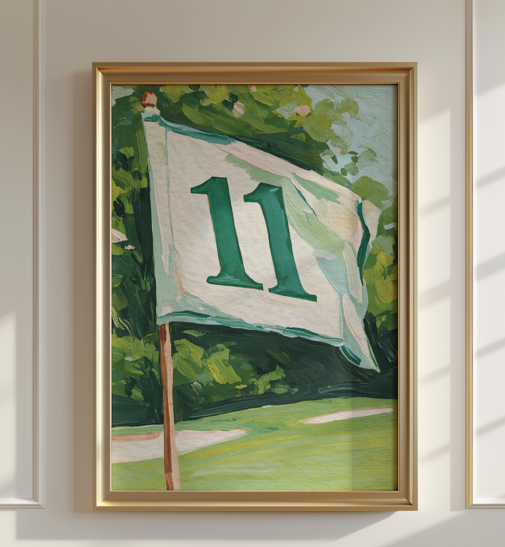 Hole 11 Golf Flag Art Print: Preppy Palm Beach Wall Decor for Country Club, Bar, Office, or Lounge