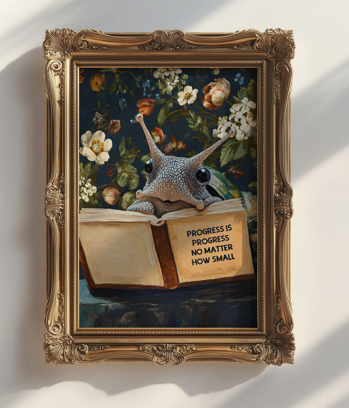Snail Art Print, Progress Is Progress No Matter How Small, Motivational Animal Reading Book Wall Art, Encouragement Gift, Office Decor