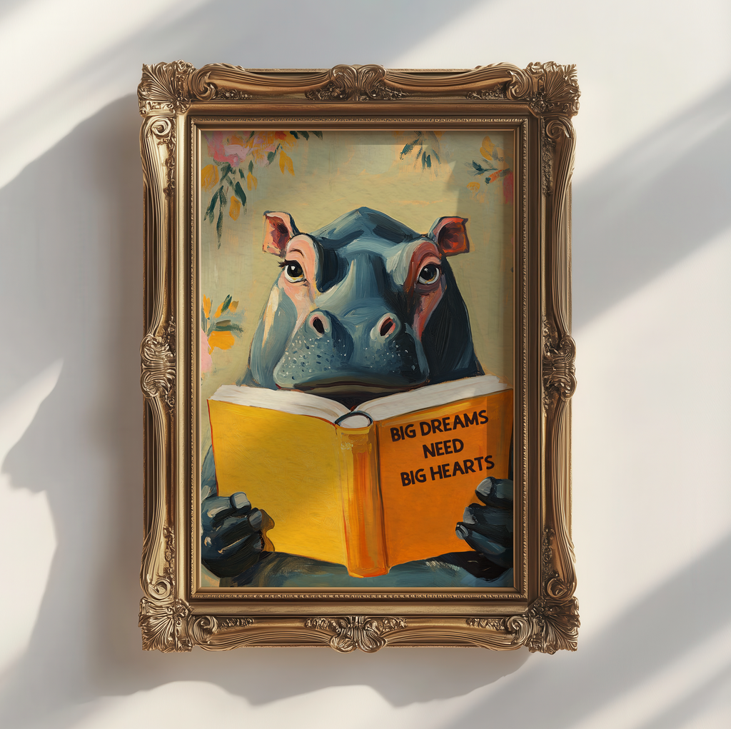 Hippo Reading Motivational Big Dreams Need Big Hearts