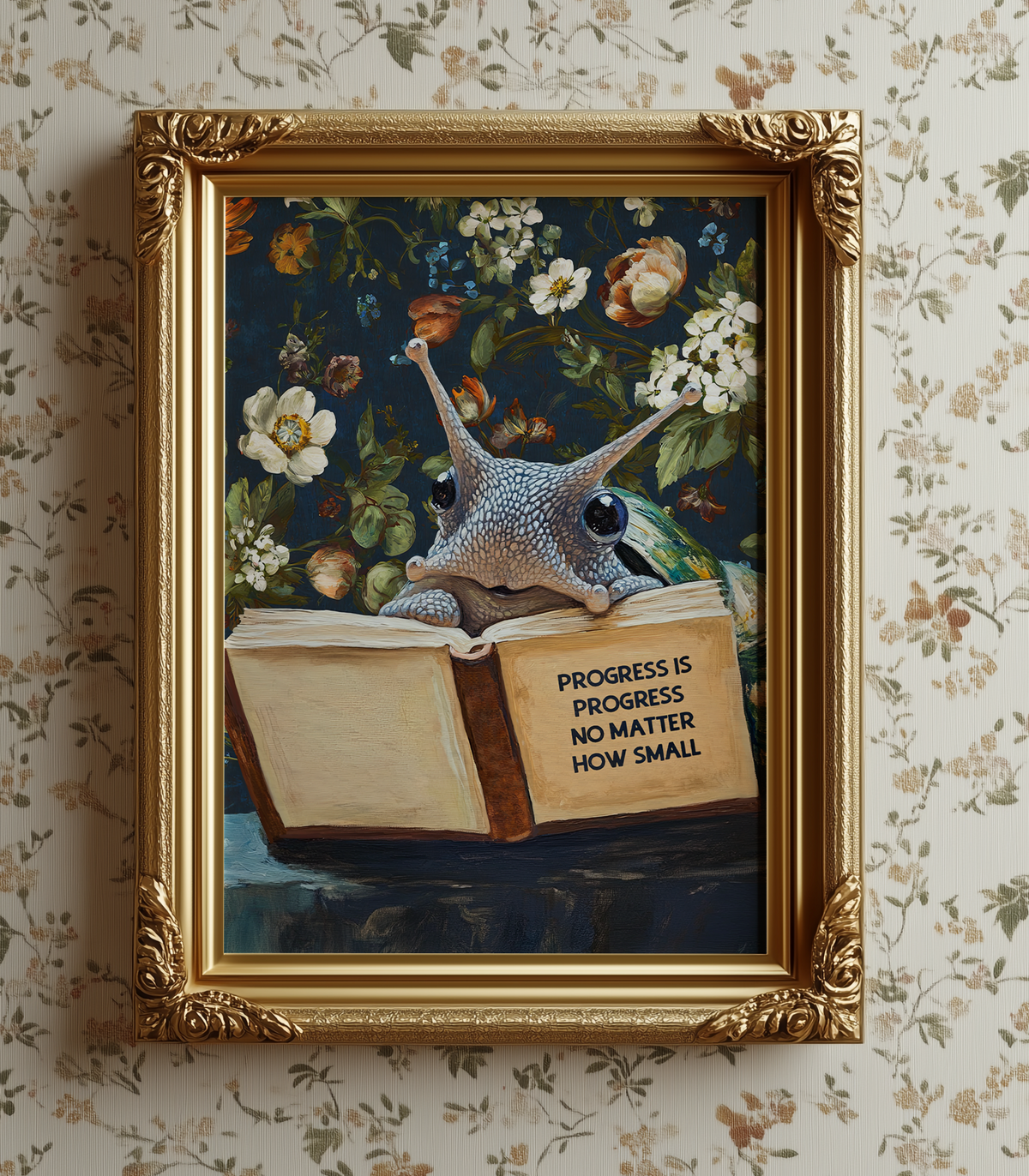 Snail Art Print, Progress Is Progress No Matter How Small, Motivational Animal Reading Book Wall Art, Encouragement Gift, Office Decor