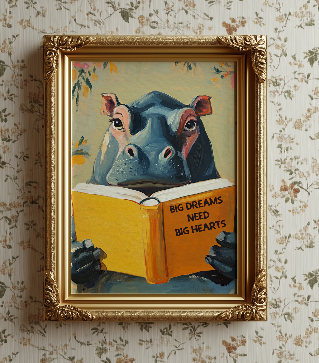 Hippo Reading Motivational Big Dreams Need Big Hearts