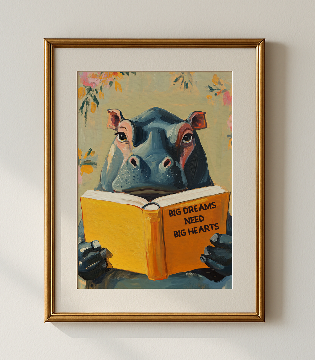 Hippo Reading Motivational Big Dreams Need Big Hearts