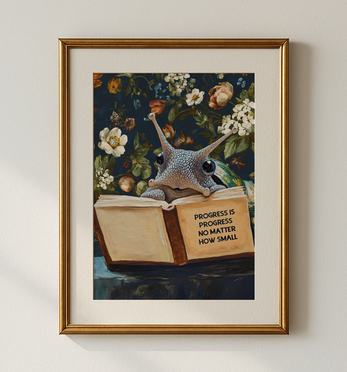 Snail Art Print, Progress Is Progress No Matter How Small, Motivational Animal Reading Book Wall Art, Encouragement Gift, Office Decor