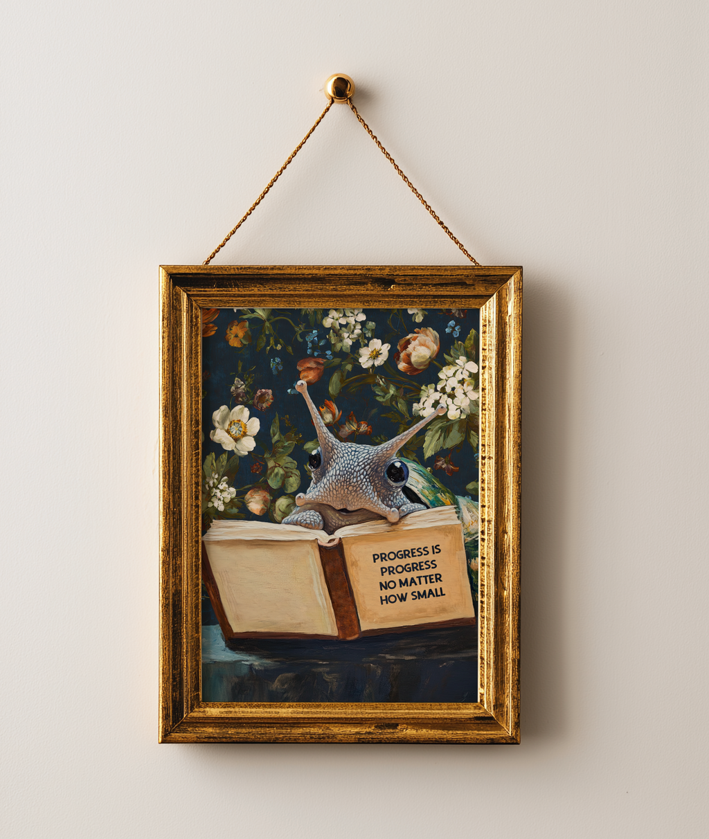 Snail Art Print, Progress Is Progress No Matter How Small, Motivational Animal Reading Book Wall Art, Encouragement Gift, Office Decor