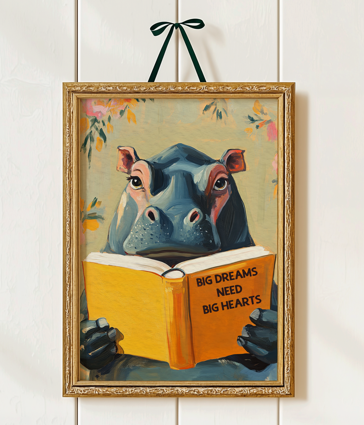 Hippo Reading Motivational Big Dreams Need Big Hearts