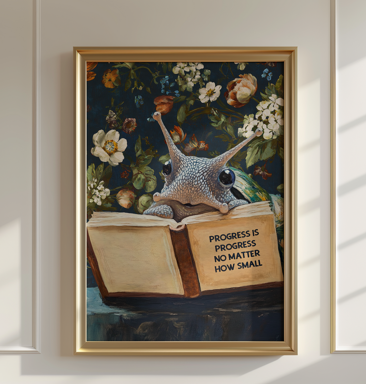 Snail Art Print, Progress Is Progress No Matter How Small, Motivational Animal Reading Book Wall Art, Encouragement Gift, Office Decor