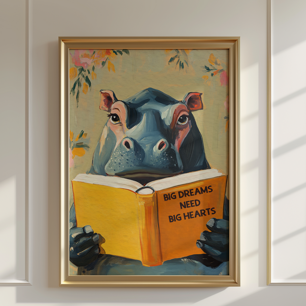 Hippo Reading Motivational Big Dreams Need Big Hearts