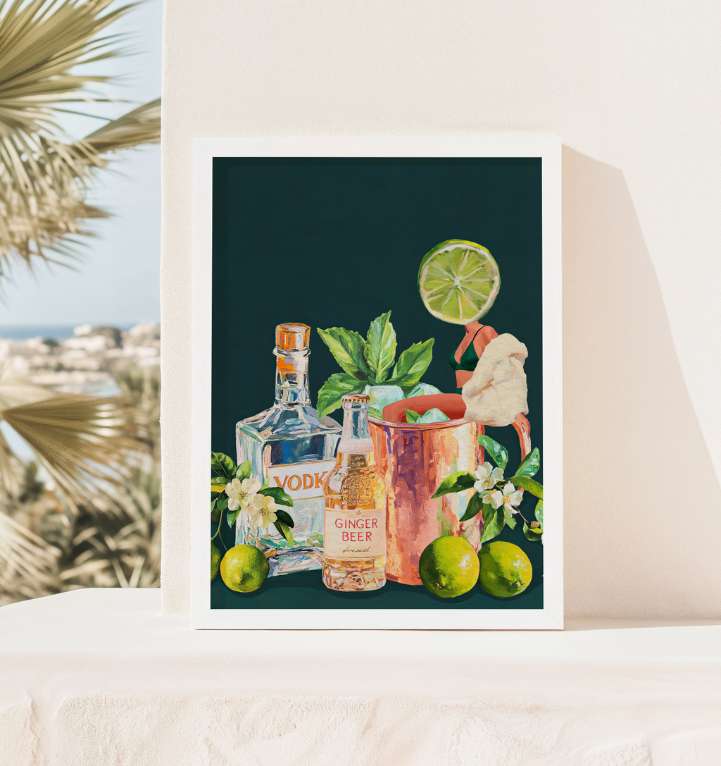 Moscow Mule Girl Retro Cocktail Wall Art – Vintage Cocktail Print, Retro Bar Decor, Fun Drink Art, Moscow Mule Poster, Girls Night Art