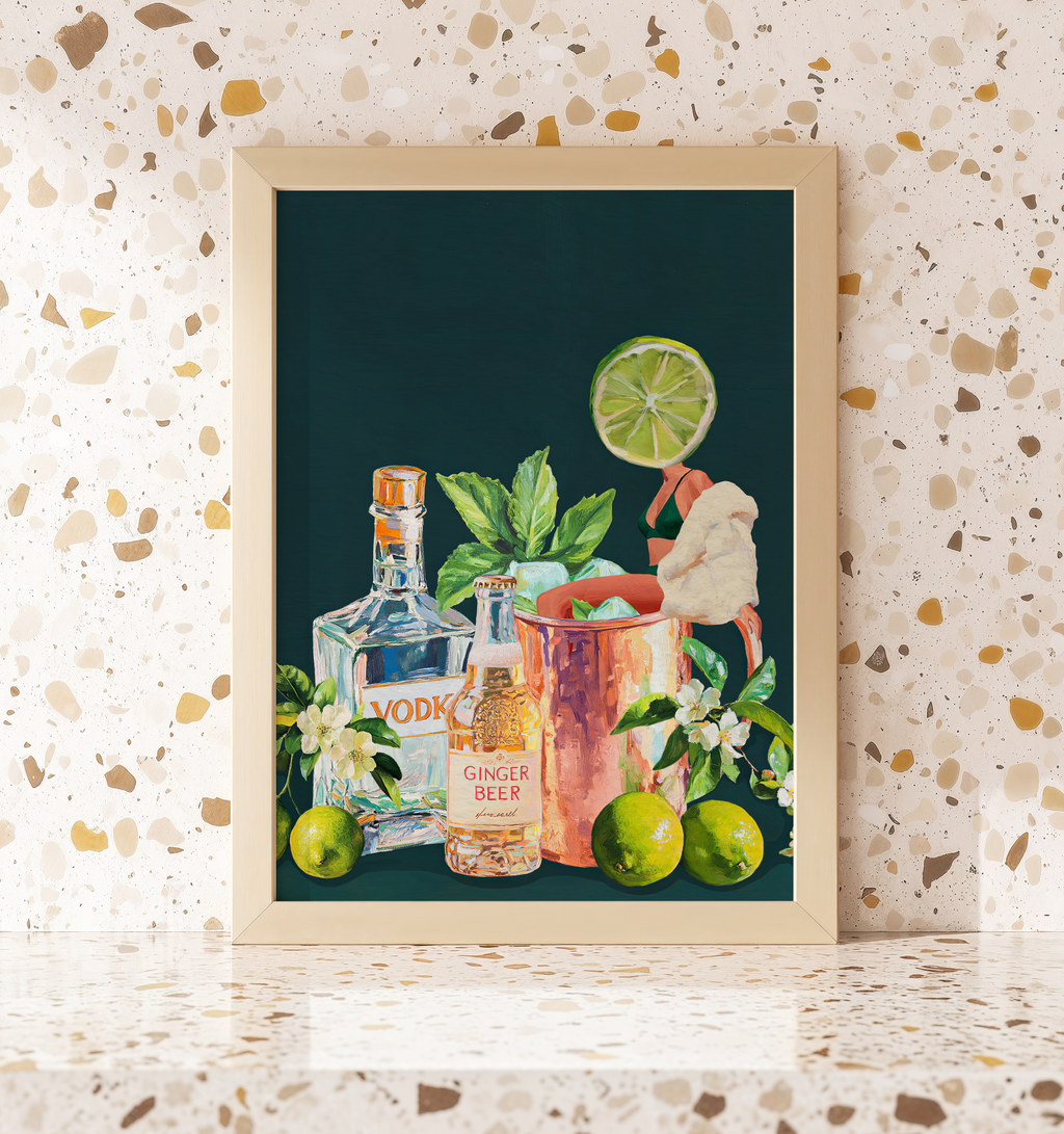 Moscow Mule Girl Retro Cocktail Wall Art – Vintage Cocktail Print, Retro Bar Decor, Fun Drink Art, Moscow Mule Poster, Girls Night Art