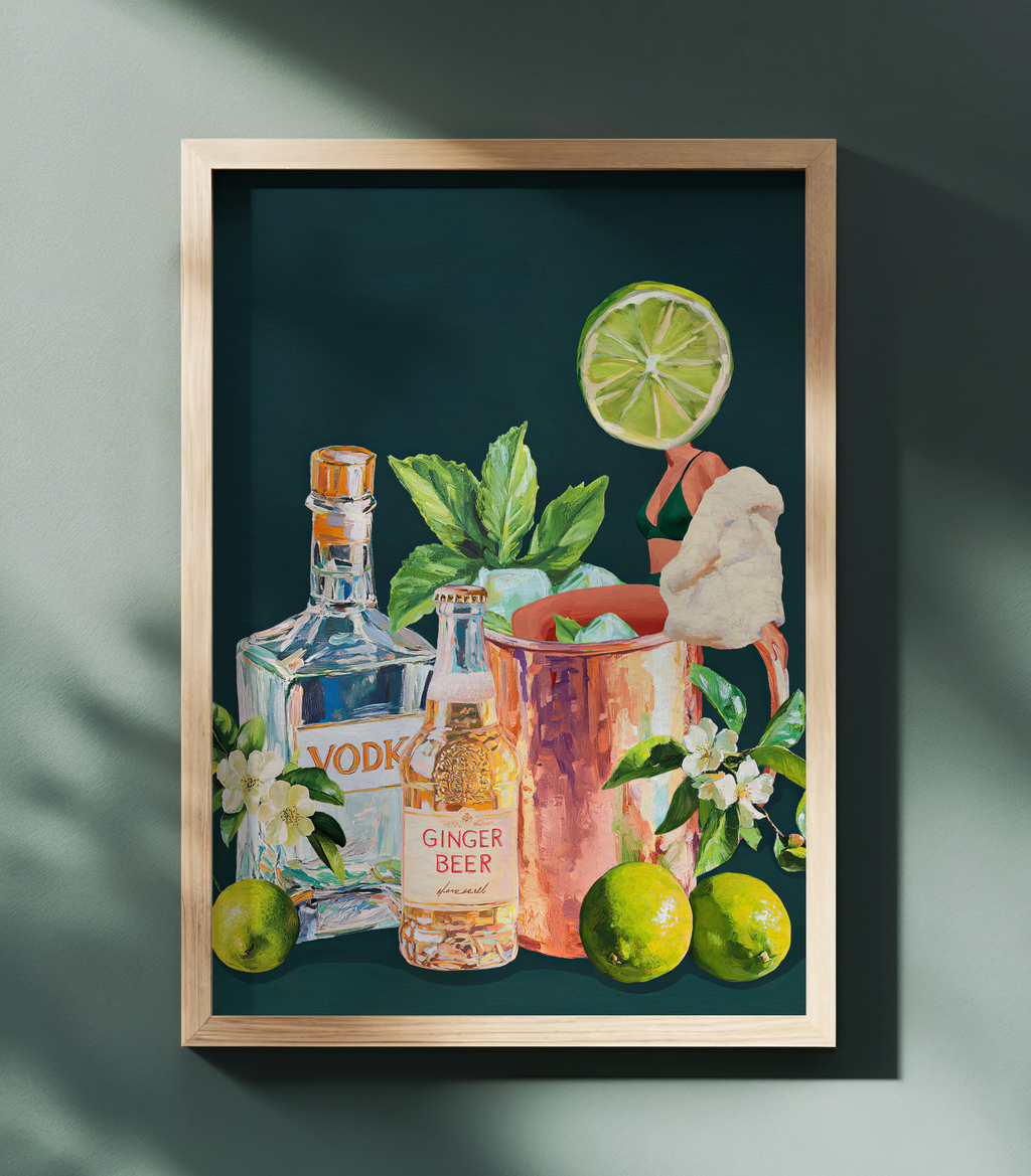 Moscow Mule Girl Retro Cocktail Wall Art – Vintage Cocktail Print, Retro Bar Decor, Fun Drink Art, Moscow Mule Poster, Girls Night Art