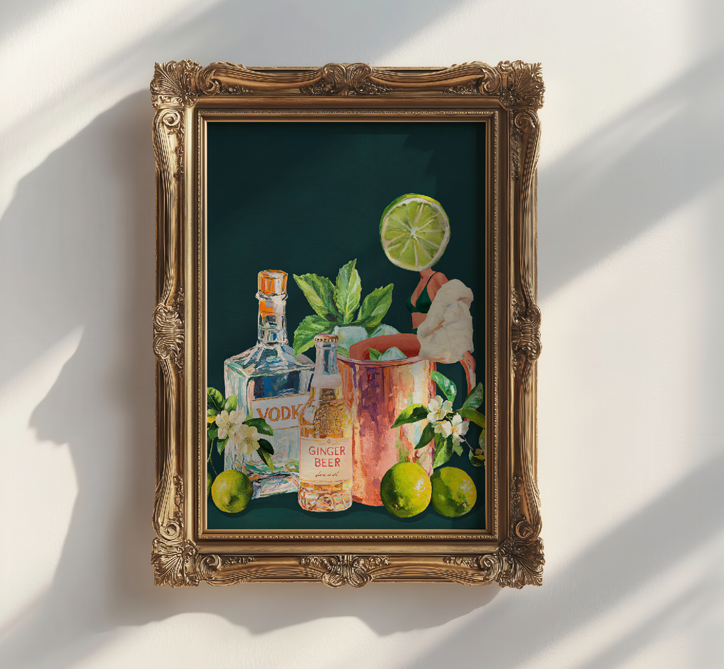 Moscow Mule Girl Retro Cocktail Wall Art – Vintage Cocktail Print, Retro Bar Decor, Fun Drink Art, Moscow Mule Poster, Girls Night Art