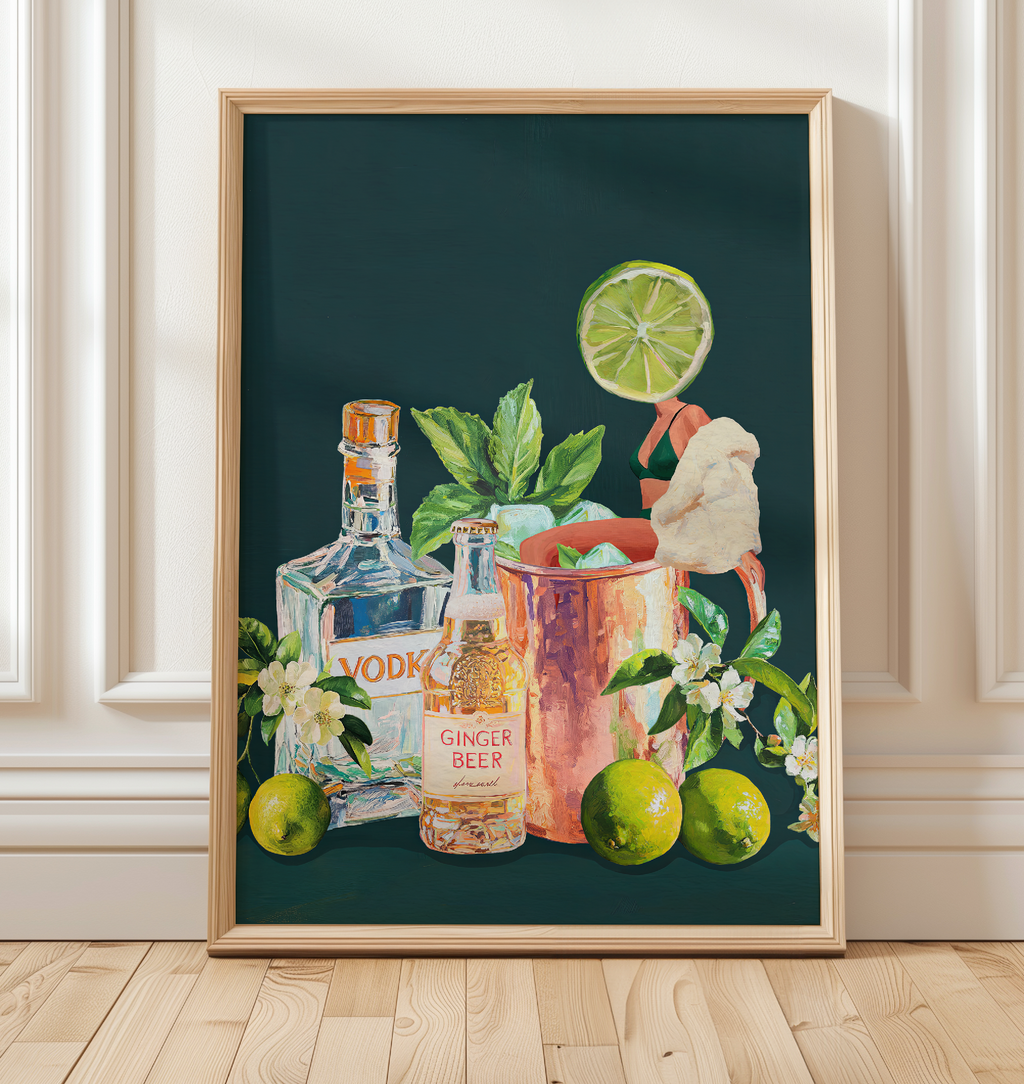 Moscow Mule Girl Retro Cocktail Wall Art – Vintage Cocktail Print, Retro Bar Decor, Fun Drink Art, Moscow Mule Poster, Girls Night Art