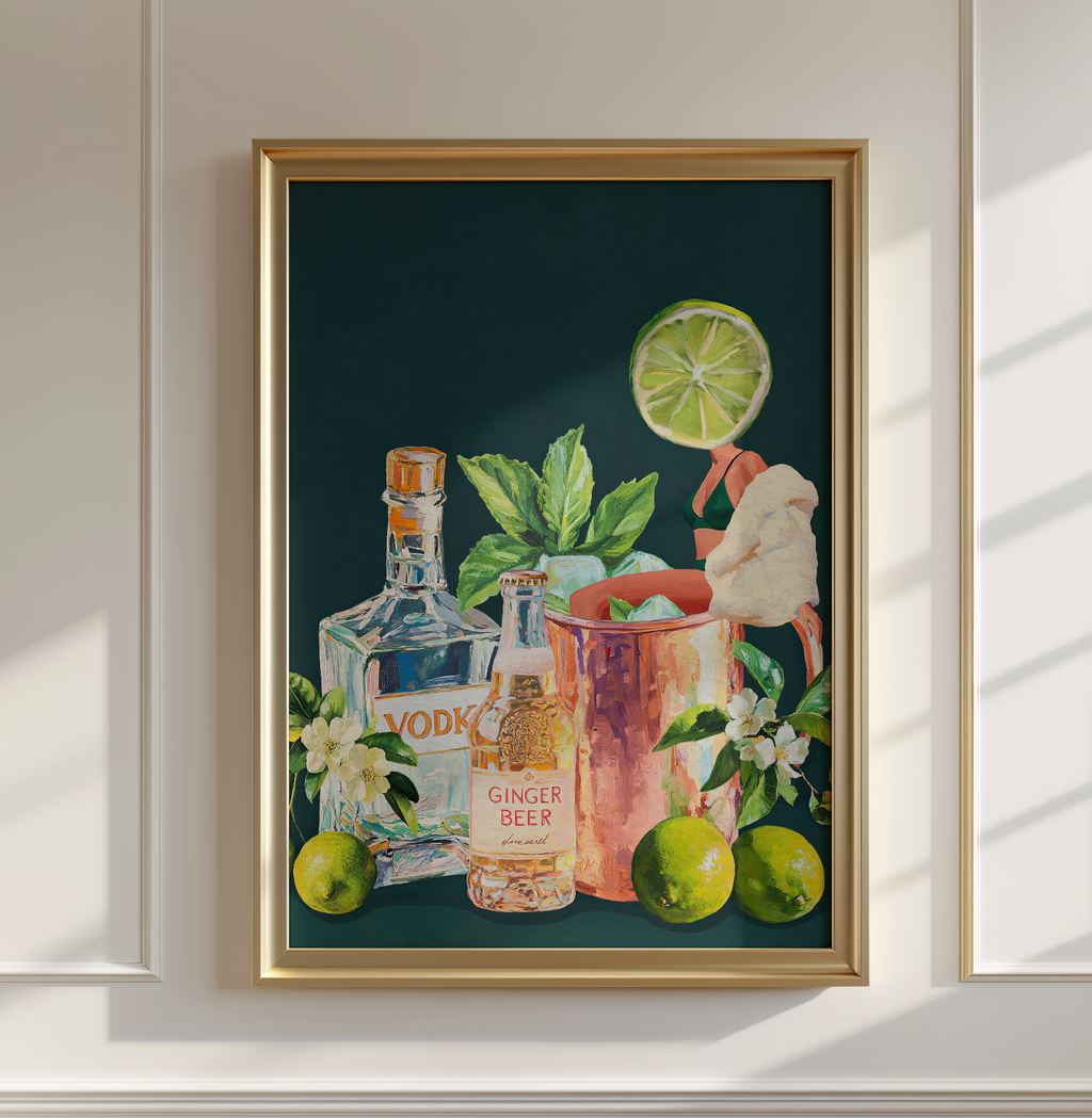 Moscow Mule Girl Retro Cocktail Wall Art – Vintage Cocktail Print, Retro Bar Decor, Fun Drink Art, Moscow Mule Poster, Girls Night Art