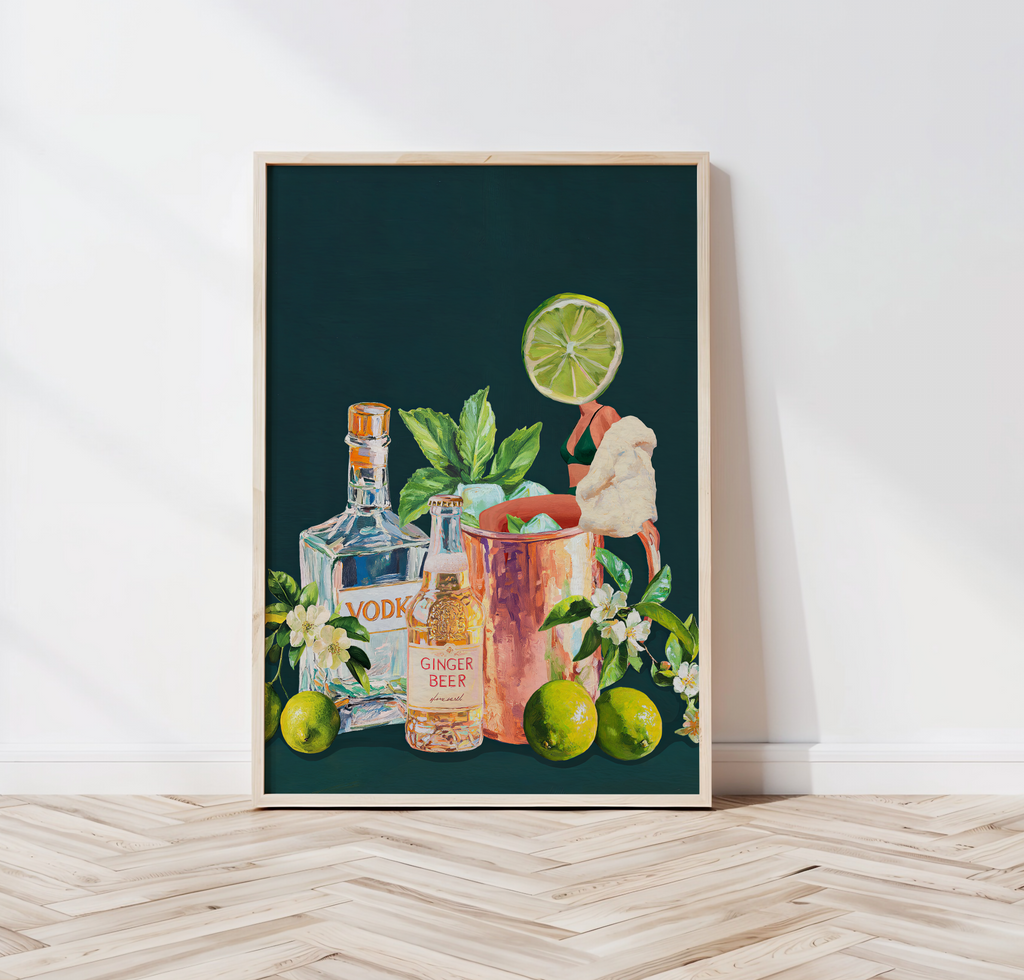 Moscow Mule Girl Retro Cocktail Wall Art – Vintage Cocktail Print, Retro Bar Decor, Fun Drink Art, Moscow Mule Poster, Girls Night Art