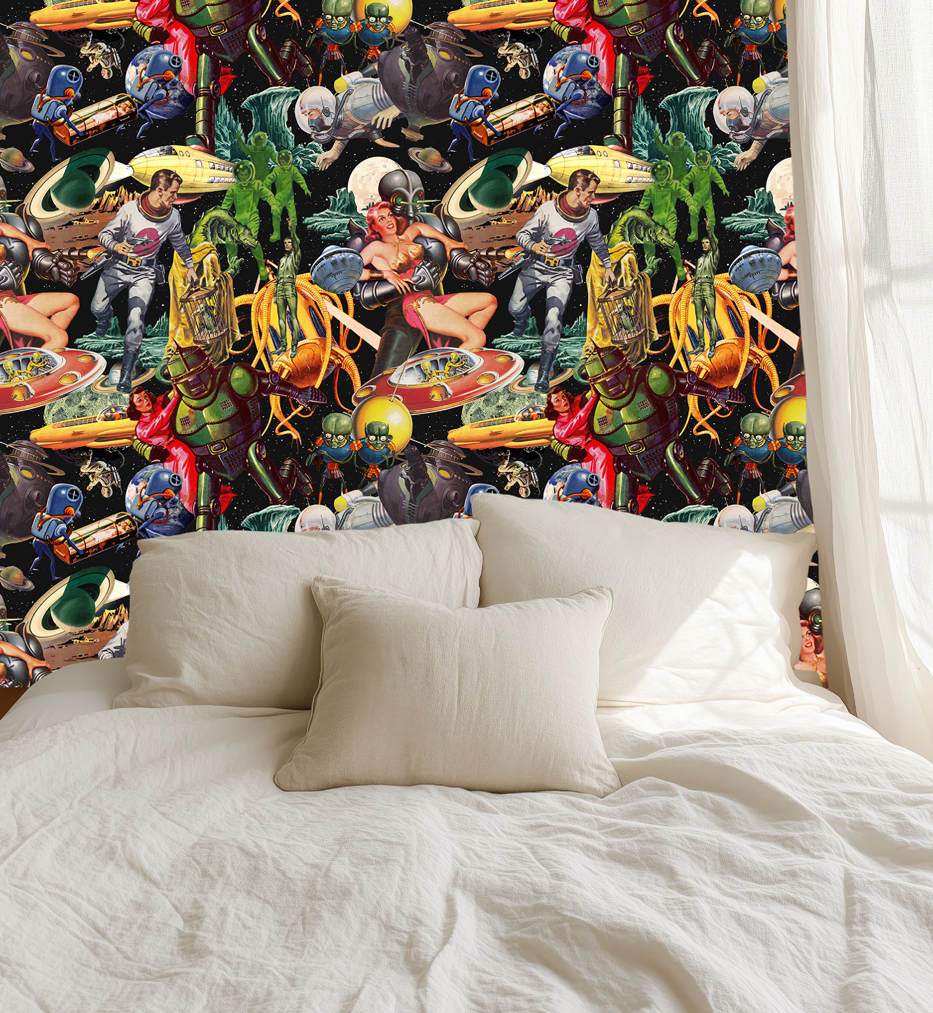 Vintage Space-Themed Mid-Century Wallpaper