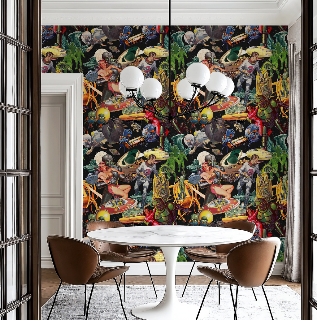 Vintage Space-Themed Mid-Century Wallpaper