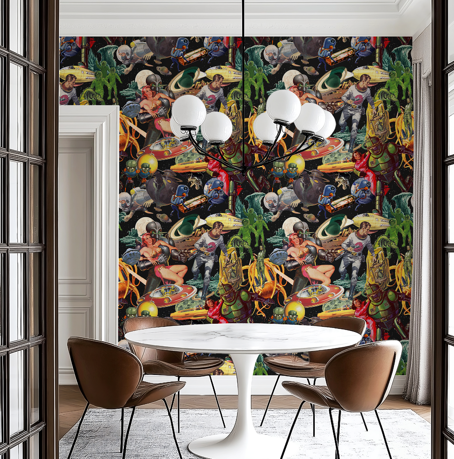 Vintage Space-Themed Mid-Century Wallpaper