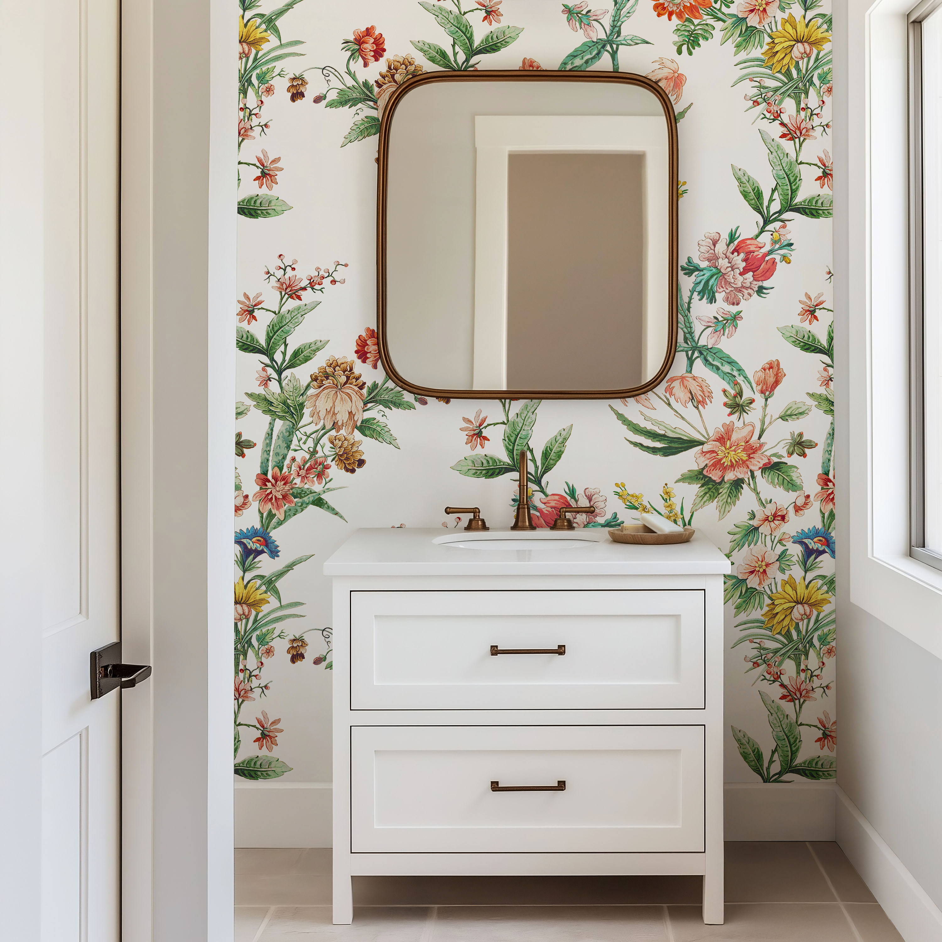 Ornamental Floral Motif Wallpaper - White