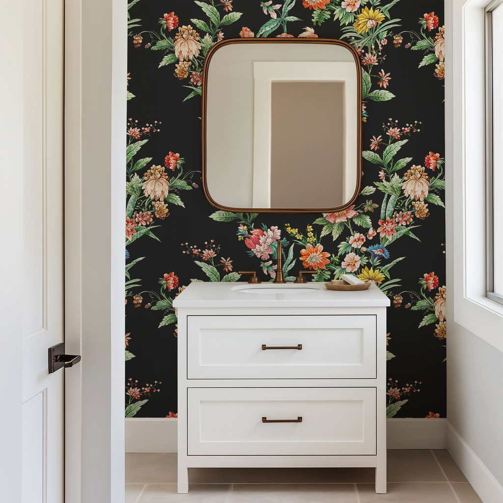 Ornamental Floral Motif Wallpaper - Charcoal by RebelMod